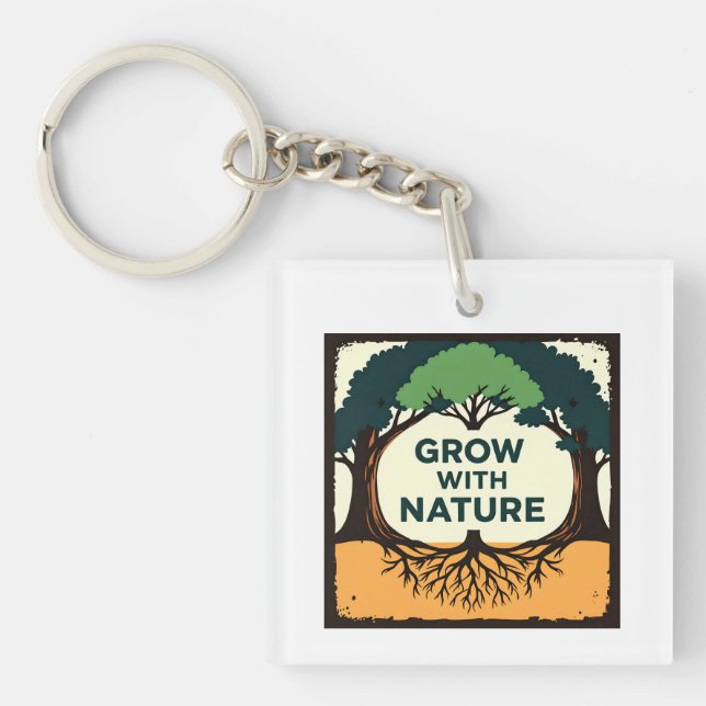 Digital Illustration of Stylized Tree with Roots a Key Ring (Front)