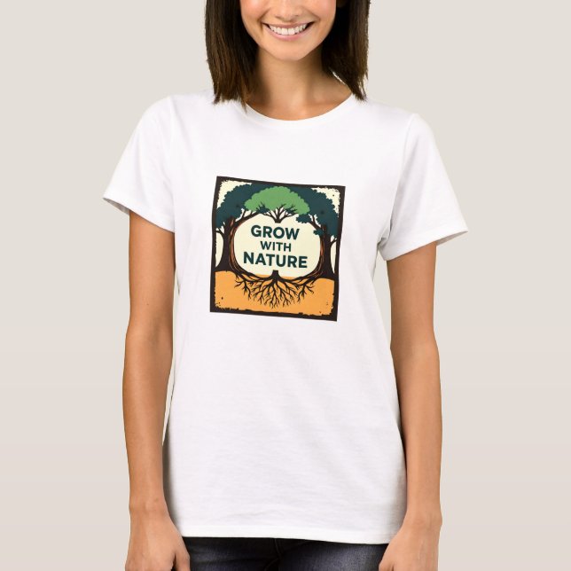 Digital Illustration of Stylized Tree with Roots a T-Shirt (Front)