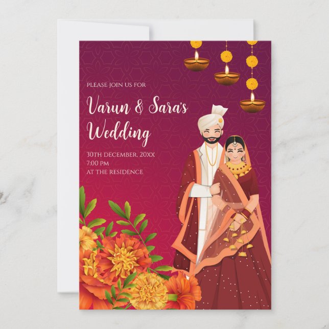 Digital Indian invitation Hindu wedding card (Front)