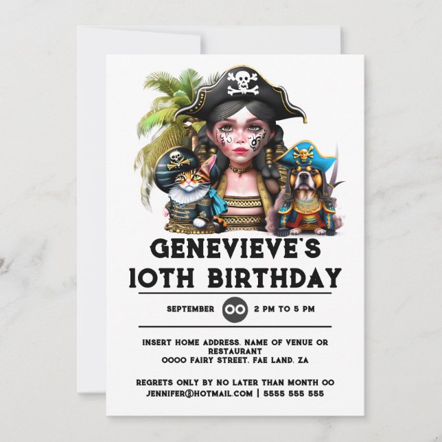Digital kids pirate birthday party girls birthday invitation (Front)