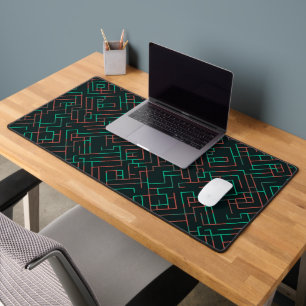 Digital Labyrinth Neon Grid Desk Mat