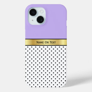 Digital Lavender Violet: White and Black Polka Dot iPhone 15 Case