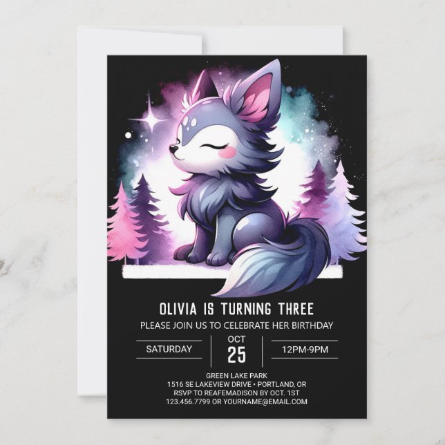 Digital Little Wolf Birthday Invitation (Front)