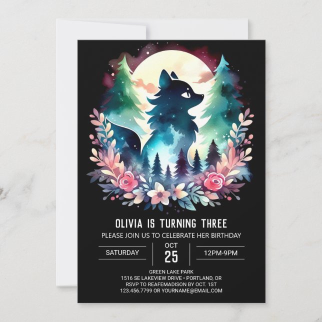 Digital Magical Wolf Birthday Invitation (Front)