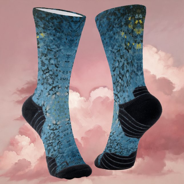 Digital Mandala Blue and Yellow Socks (Blue and Yellow Digital Paint Mandala Socks By Wormhole Orbital)