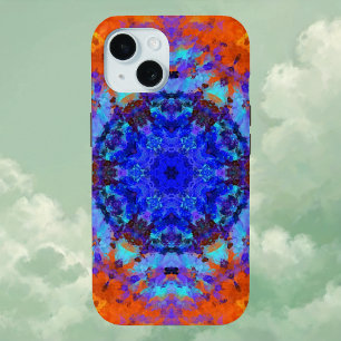 Digital Mandala Blue Orange and Yellow iPhone 15 Case
