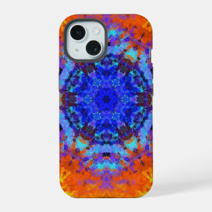 Digital Mandala Blue Orange and Yellow iPhone 15 Case