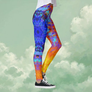 Digital Mandala Blue Orange and Yellow Leggings