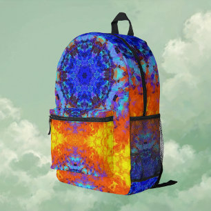 Digital Mandala Blue Orange and Yellow Printed Backpack