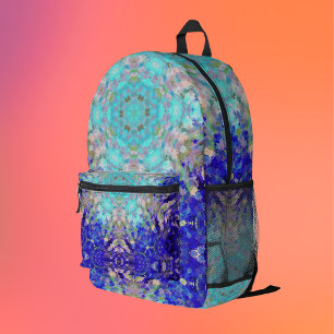 Digital Mandala Blue Purple and White Printed Backpack