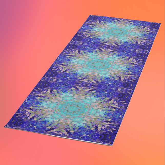 Digital Mandala Blue Purple and White Yoga Mat (Creator Uploaded)