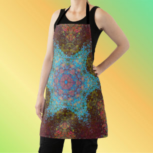 Digital Mandala Blue Red and Green Apron