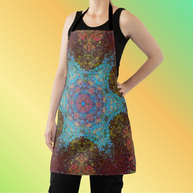 Digital Mandala Blue Red and Green Apron (Creator Uploaded)
