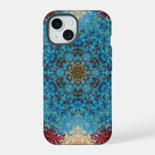 Digital Mandala Blue Red and Yellow iPhone 15 Case