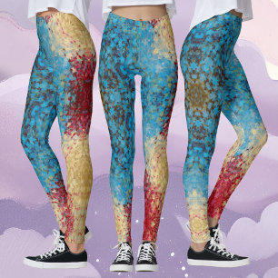 Digital Mandala Blue Red and Yellow Leggings