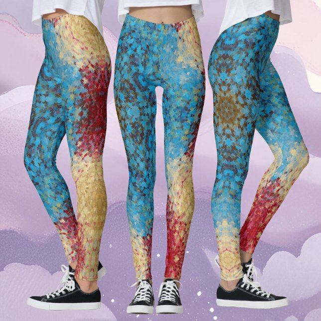 Digital Mandala Blue Red and Yellow Leggings (Creator Uploaded)