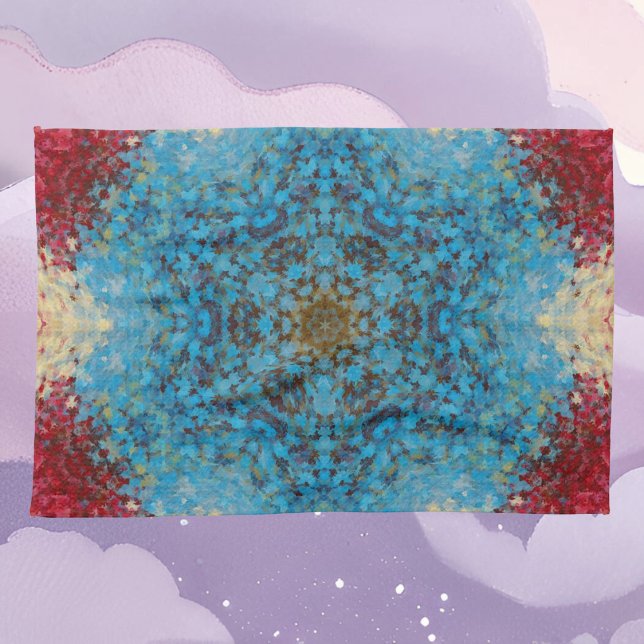 Digital Mandala Blue Red and Yellow Tea Towel (Creator Uploaded)
