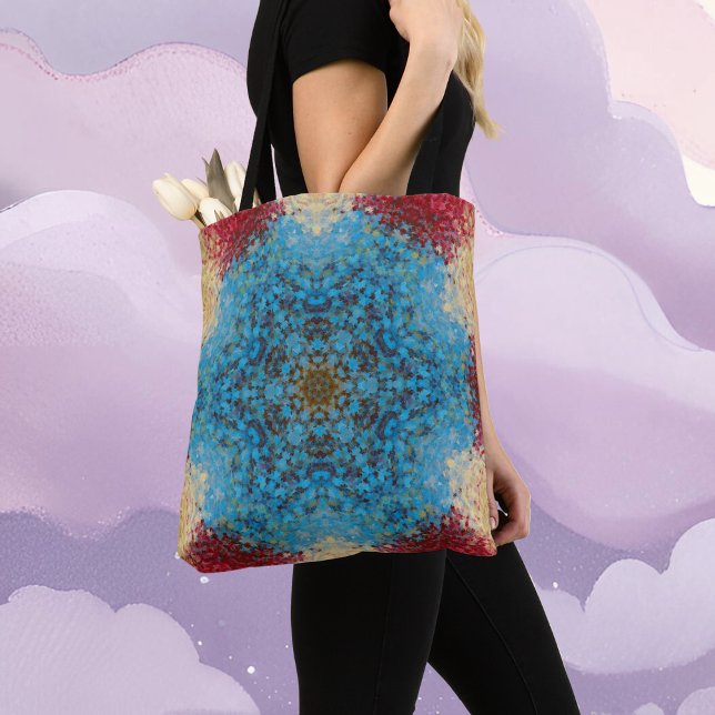 Digital Mandala Blue Red and Yellow Tote Bag (Creator Uploaded)