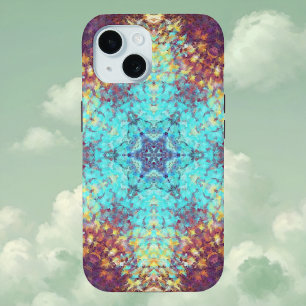 Digital Mandala Blue Yellow and Purple iPhone 15 Case