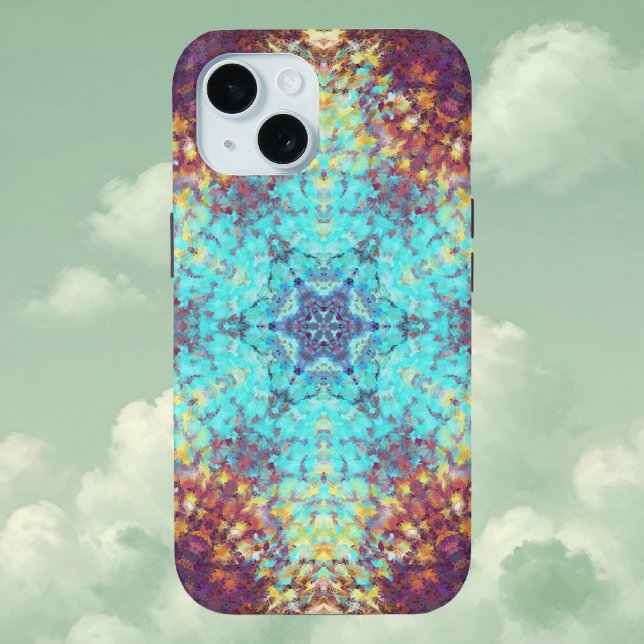 Digital Mandala Blue Yellow and Purple Case-Mate iPhone Case (Blue Yellow and Purple Digital Paint Mandala iPhone Case By Wormhole Orbital)