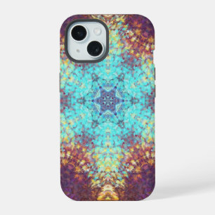 Digital Mandala Blue Yellow and Purple iPhone 15 Case