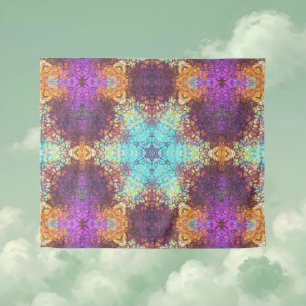 Digital Mandala Blue Yellow and Purple Tapestry