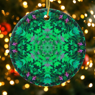 Digital Mandala Green and Purple Ceramic Ornament