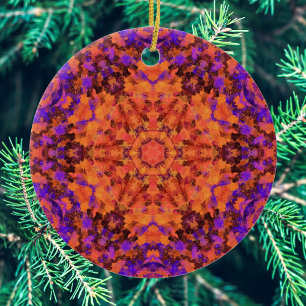 Digital Mandala Orange Blue and Purple Ceramic Ornament