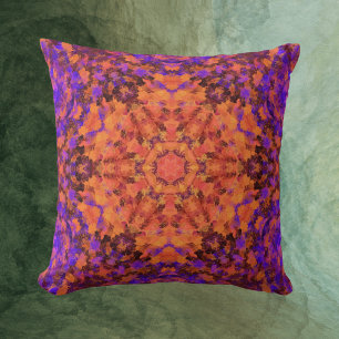 Digital Mandala Orange Blue and Purple Cushion