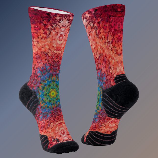 Digital Mandala Orange Blue and Red Socks (Creator Uploaded)