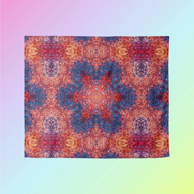 Digital Mandala Orange Blue and Red Tapestry (Creator Uploaded)