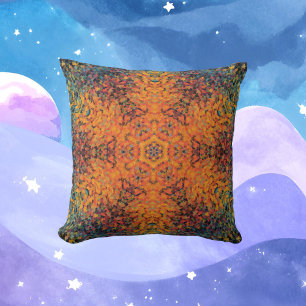 Digital Mandala Orange Blue and Yellow Cushion
