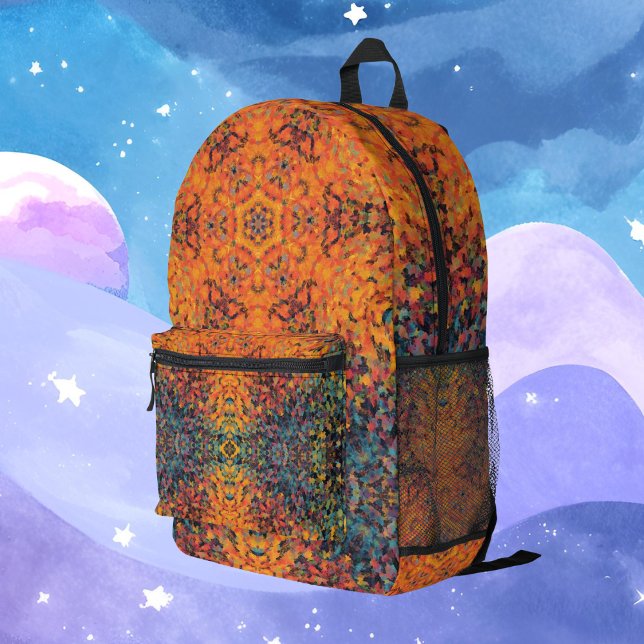 Digital Mandala Orange Blue and Yellow Printed Backpack (Creator Uploaded)