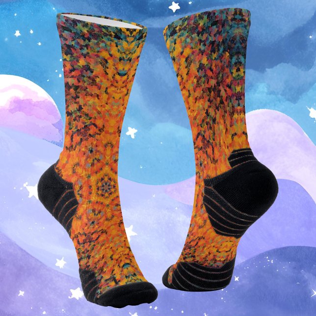 Digital Mandala Orange Blue and Yellow Socks (Creator Uploaded)