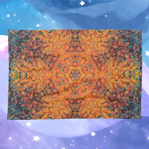 Digital Mandala Orange Blue and Yellow Tea Towel