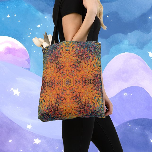 Digital Mandala Orange Blue and Yellow Tote Bag (Creator Uploaded)