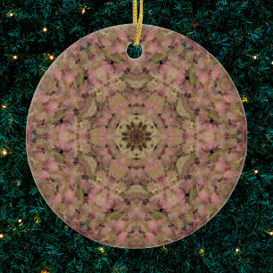 Digital Mandala Pink and Yellow Ceramic Ornament