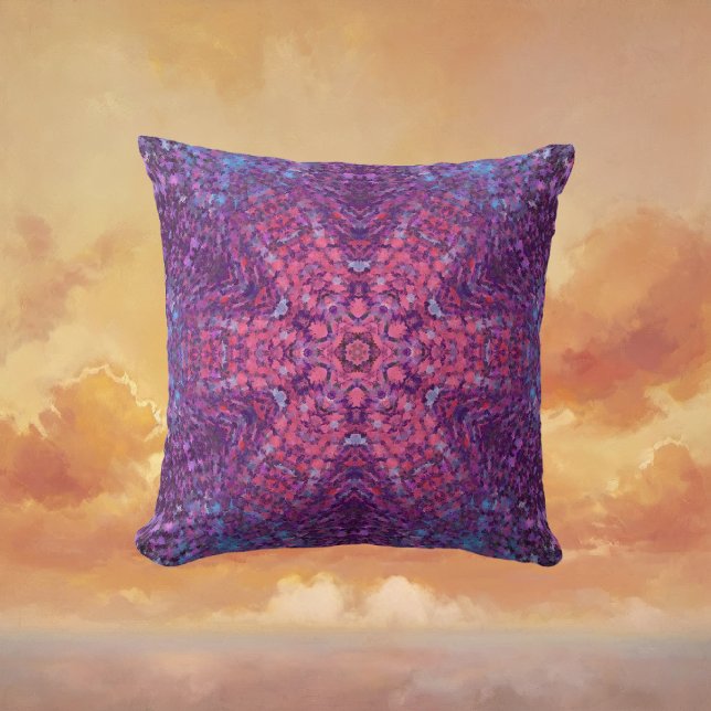 Digital Mandala Pink Purple and Blue Cushion (Pink Purple and Blue Digital Mandala Throw Pillow by Wormhole Orbital)