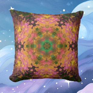 Digital Mandala Pink Yellow and Green Cushion