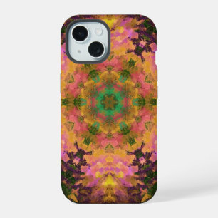 Digital Mandala Pink Yellow and Green iPhone 15 Case