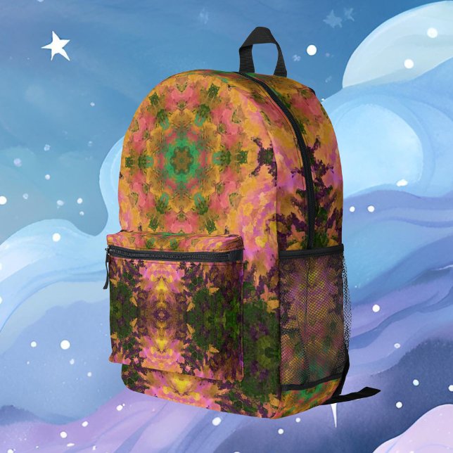 Digital Mandala Pink Yellow and Green Printed Backpack (Creator Uploaded)