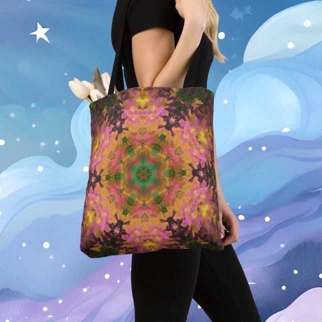 Digital Mandala Pink Yellow and Green Tote Bag (Creator Uploaded)