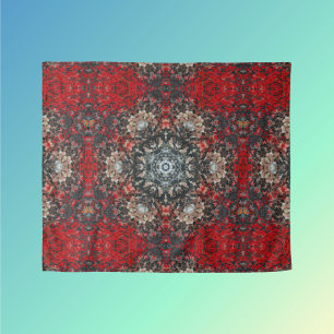 Digital Mandala Red and White Tapestry