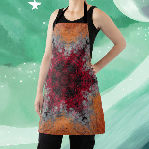 Digital Mandala Red Orange and Blue Apron