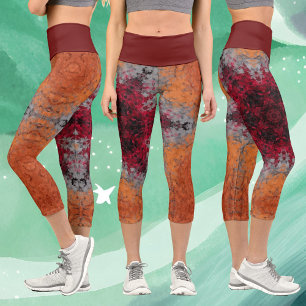 Digital Mandala Red Orange and Blue Capri Leggings