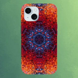 Digital Mandala Red Orange and Blue iPhone 15 Case