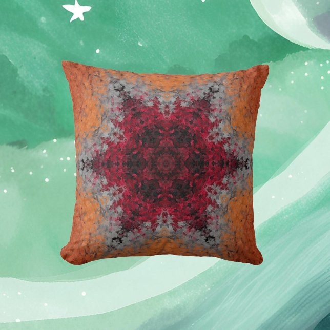 Digital Mandala Red Orange and Blue Cushion (Creator Uploaded)