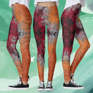 Digital Mandala Red Orange and Blue Leggings