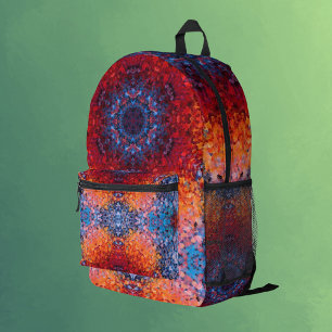 Digital Mandala Red Orange and Blue Printed Backpack