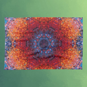 Digital Mandala Red Orange and Blue Tea Towel